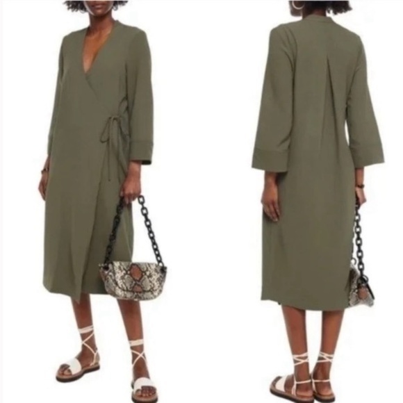 Ganni Dresses & Skirts - Ganni Dress Crepe Wrap Midi in Olive Green
L